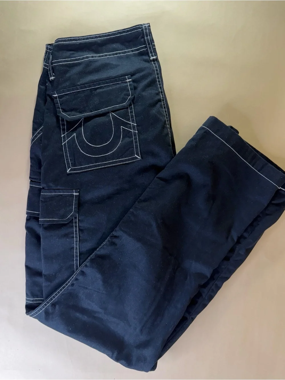 True Religion Men’s Black Slim Straight Jeans with White Stitching